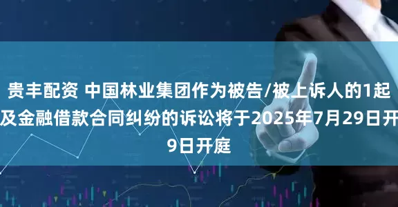 贵丰配资 中国林业集团作为被告/被上诉人的1起涉及金融借款合同纠纷的诉讼将于2025年7月29日开庭